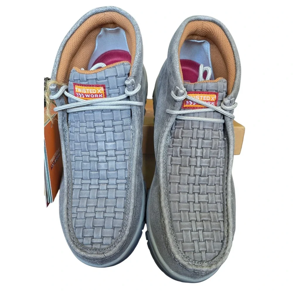Twisted X Work Grey Suede Leather Woven‎ Moc Toe Work Driving Loafers